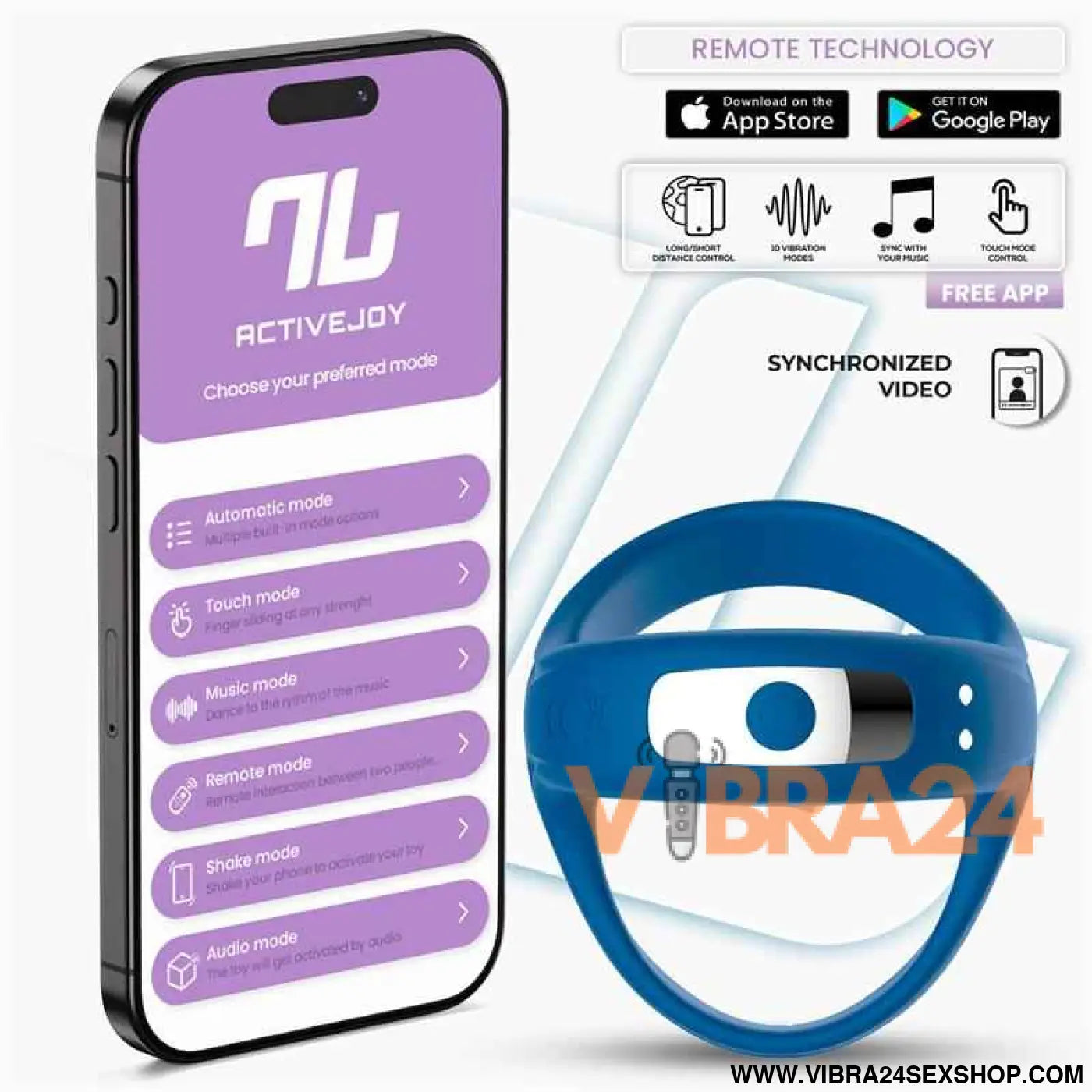 Rank Vibrating Ring with App Blue