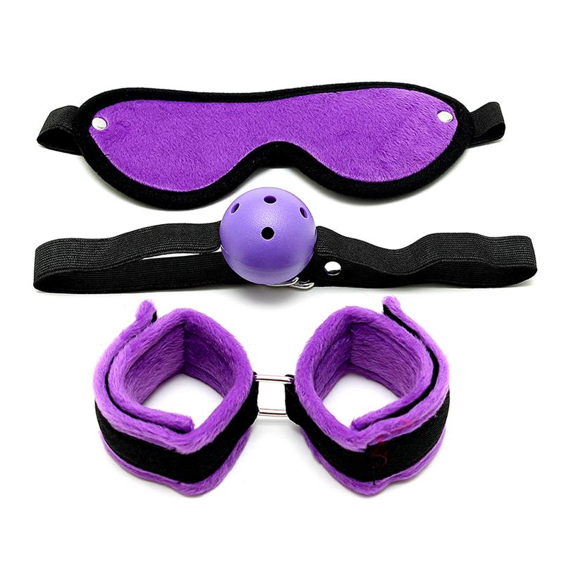 Conjunto bondage roxo com algemas macias para controle seguro