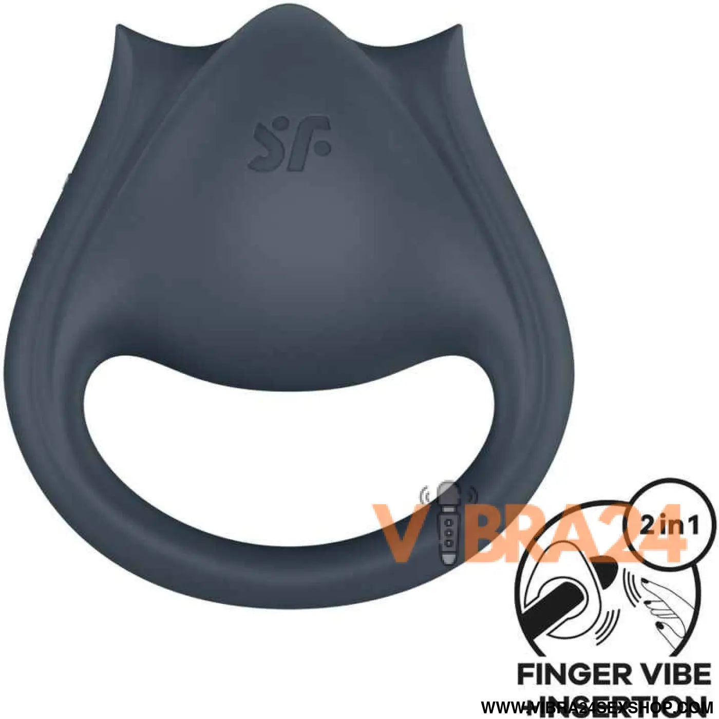 SATISFYER - PERFECT PAIR 2 MULTIVIBRANTES 2 EM 1 ANEL PARA PÊNIS E ESTIMULADOR DE DEDO CINZA - VIBRA24 SEXSHOP