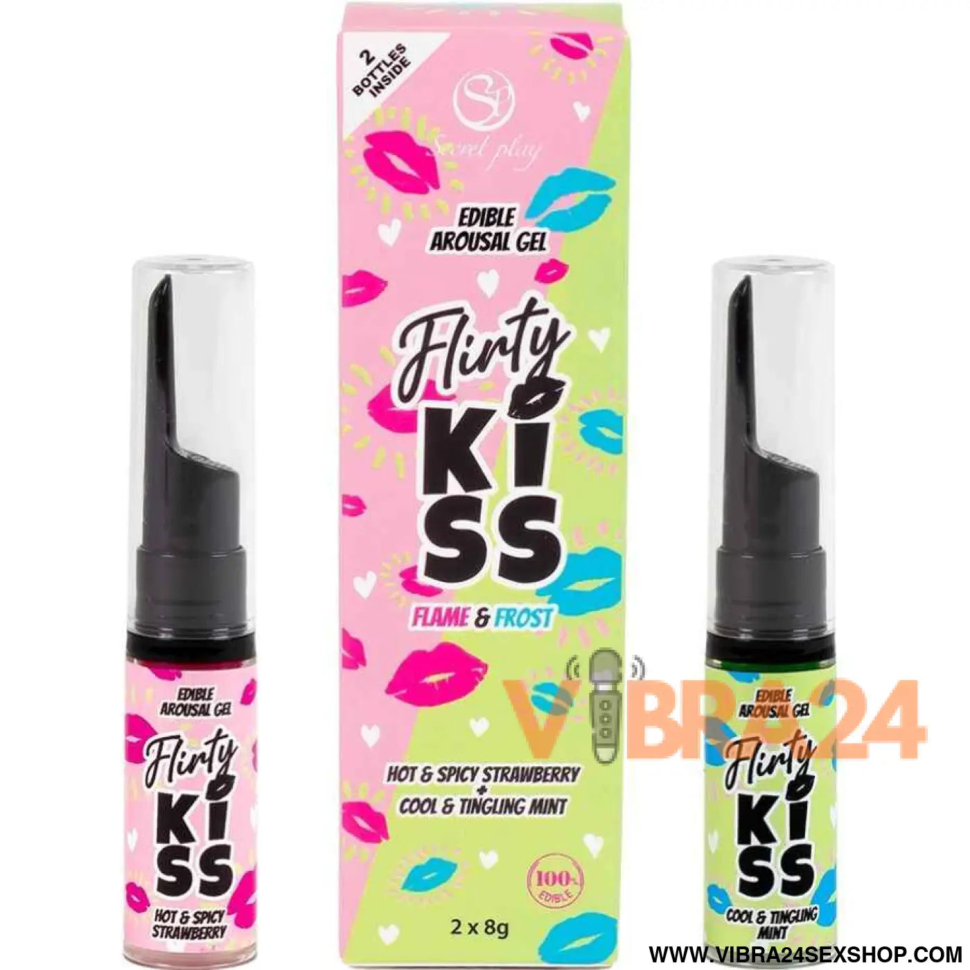 SECRETPLAY - GÉIS PARA BEIJOS FLERTANTES COM EFEITOS DE SEXO ORAL MORANGO E HORTELÃ 2 x 8 GR