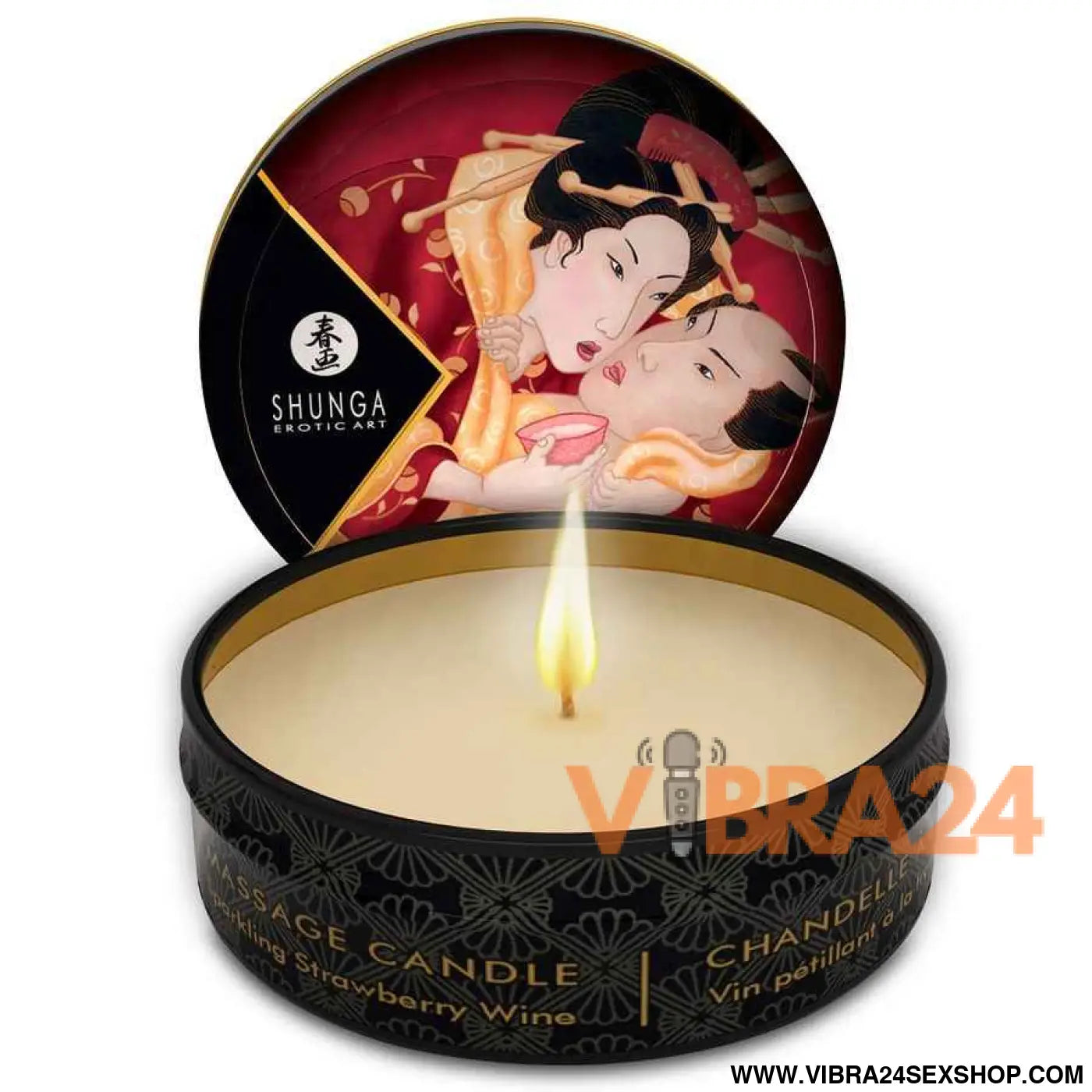 SHUNGA - MINI CARESS POR CANDELIGHT MORANGOS E VELA DE MASSAGEM CAVA 30 ML
