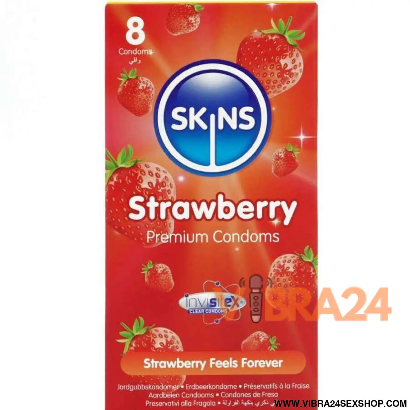 SKINS - PRESERVATIVOS PREMIUM DE MORANGO - PACOTE COM 8