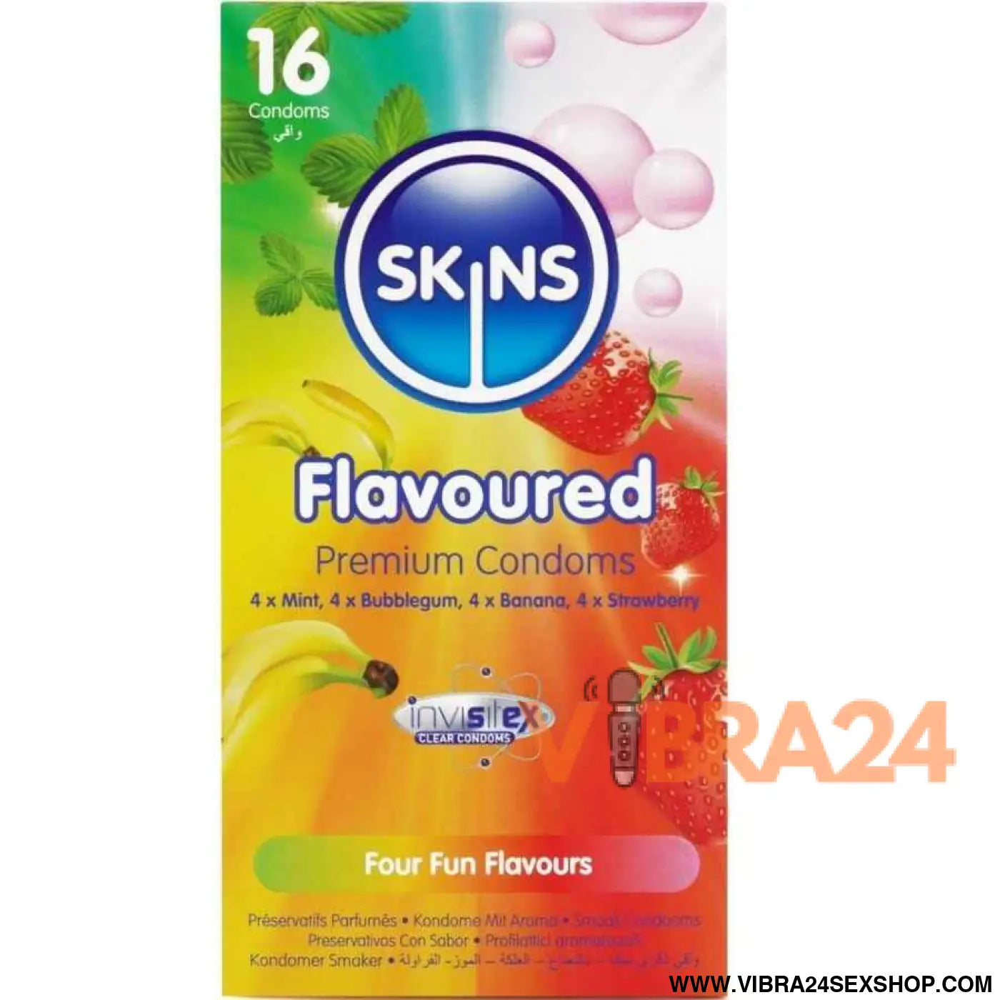 SKINS - PRESERVATIVOS PREMIUM MULTI SABORES PACOTE COM 16