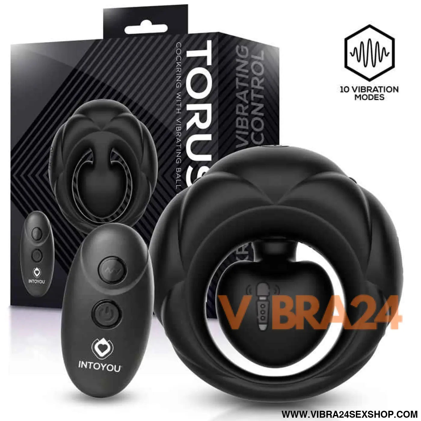 Torus Vibrating Ring with Clitoral Ball and Remote Control USB