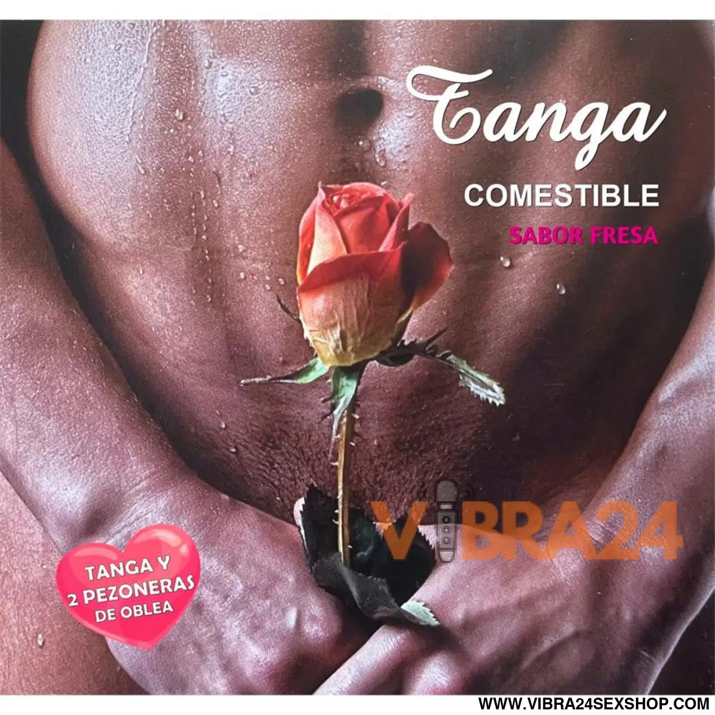 Wafer thong and two strawberry flavored nipple covers