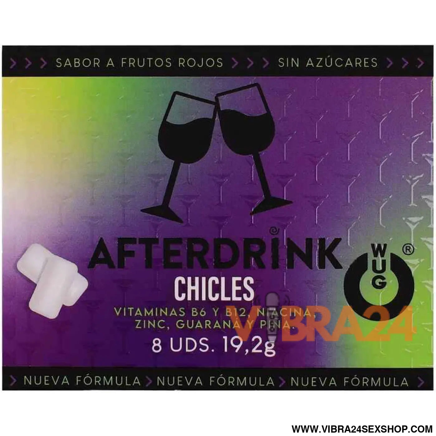 WUG After Drink – A goma de mascar funcional que ajuda você recuperar as energias depois uma noite festa. Cartela com 8