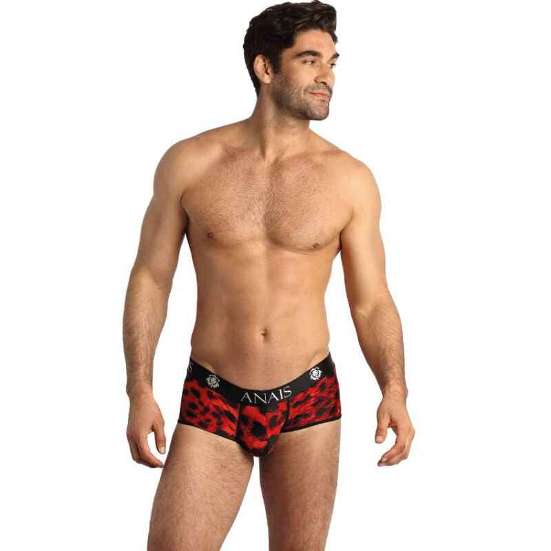 Briefs lingerie masculina vermelho e preto estampado leopardo com marca anaiis para homem moderno