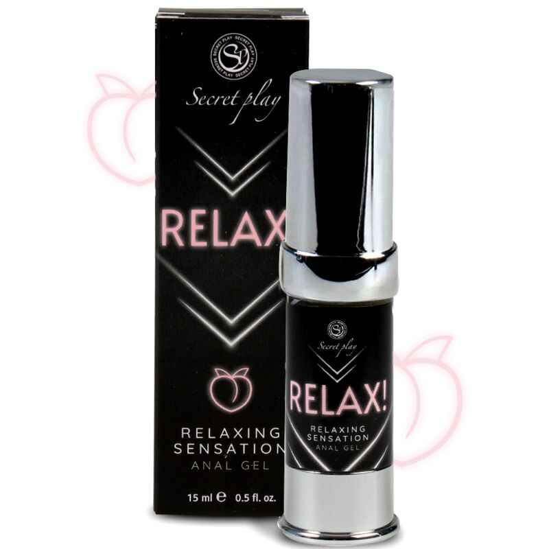 Frasco cilíndrico prateado e preto do gel anal relaxante secret play para lubrificantes anais premium conforto e prazer elevados