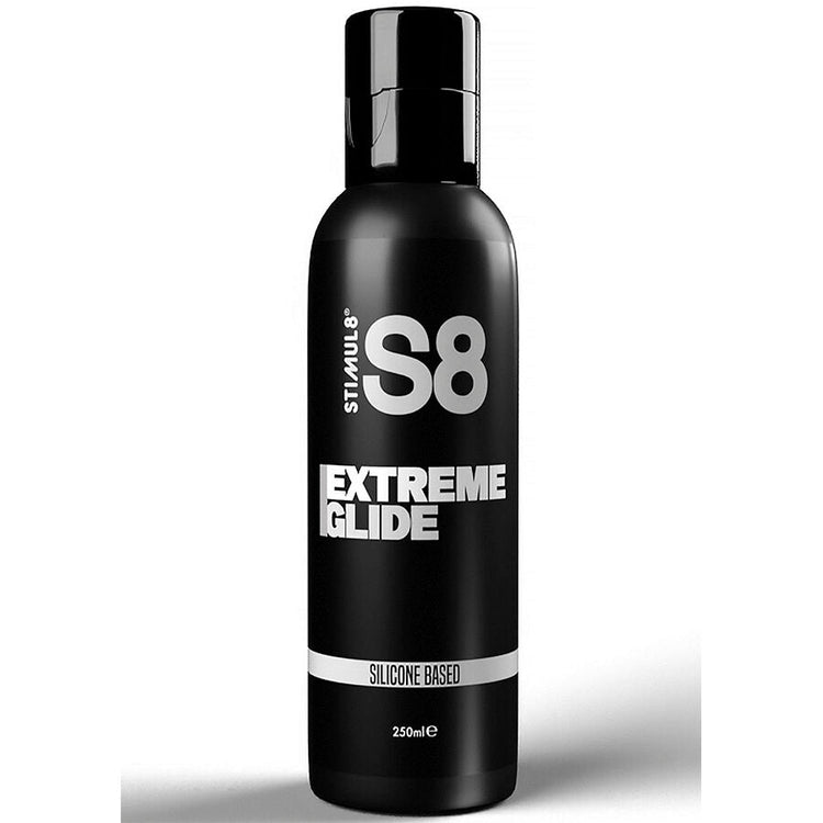 Frasco preto de lubrificante silicone black stimul8 s8 extreme glide 250ml de alta qualidade para momentos especiais