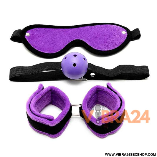 Conjunto bondage roxo com algemas macias para controle seguro