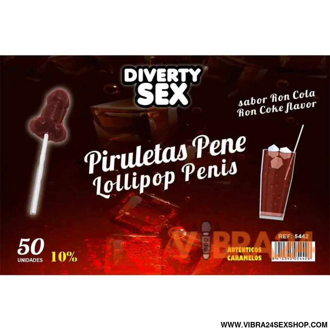 50 Chupa-chupas Eróticos de Rum e Coca-cola 10% Álcool Vibra24