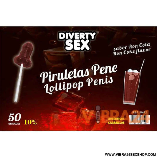 50 Chupa-chupas Eróticos de Rum e Coca-cola 10% Álcool Vibra24