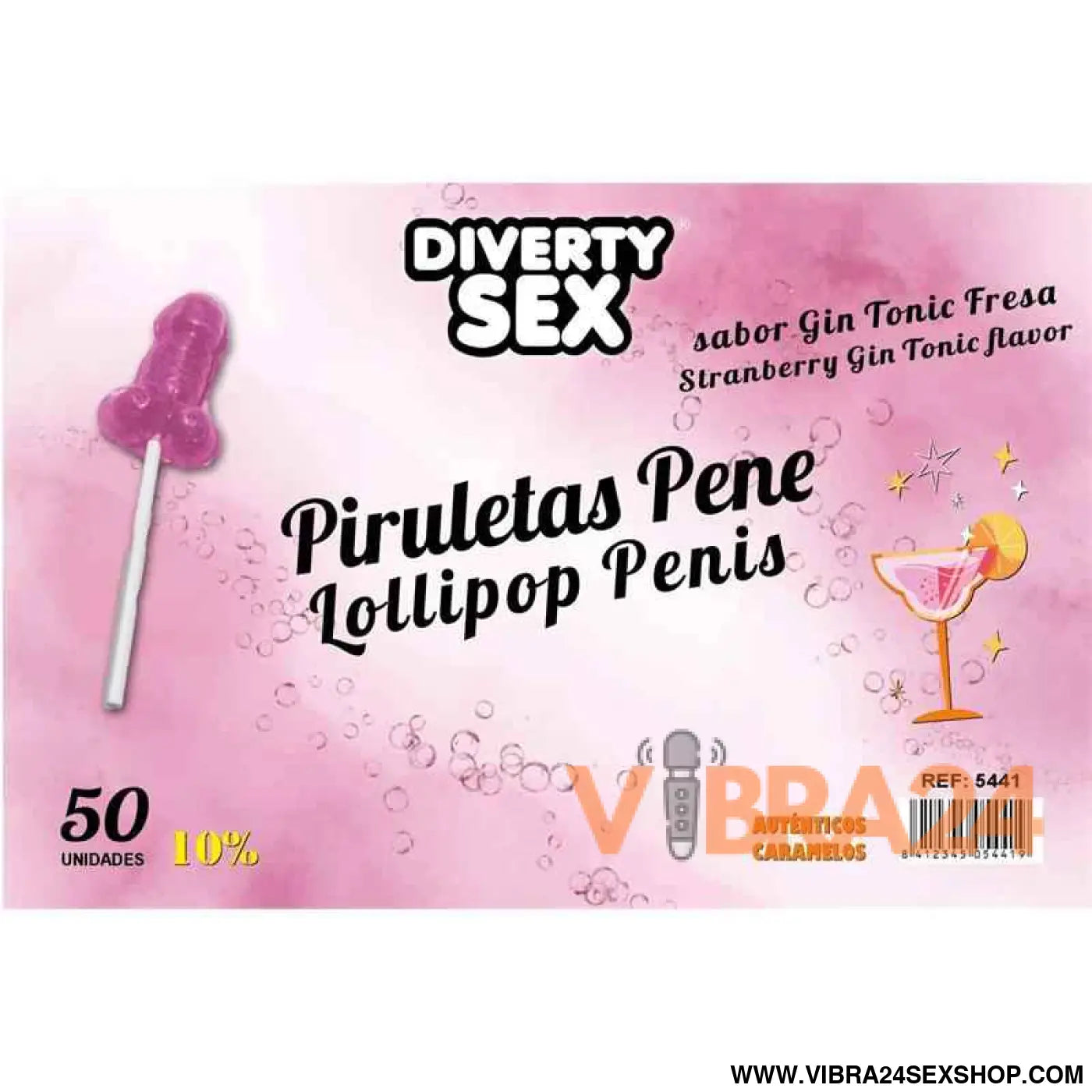 50 Chupa-chupas Eróticos Gin Tónico Morango 10% Álcool Vibra24 Sexshop