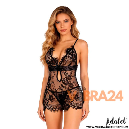 Adalet Lingerie – Fiora: Babydoll e Tanga em Preto para Conforto Sedução