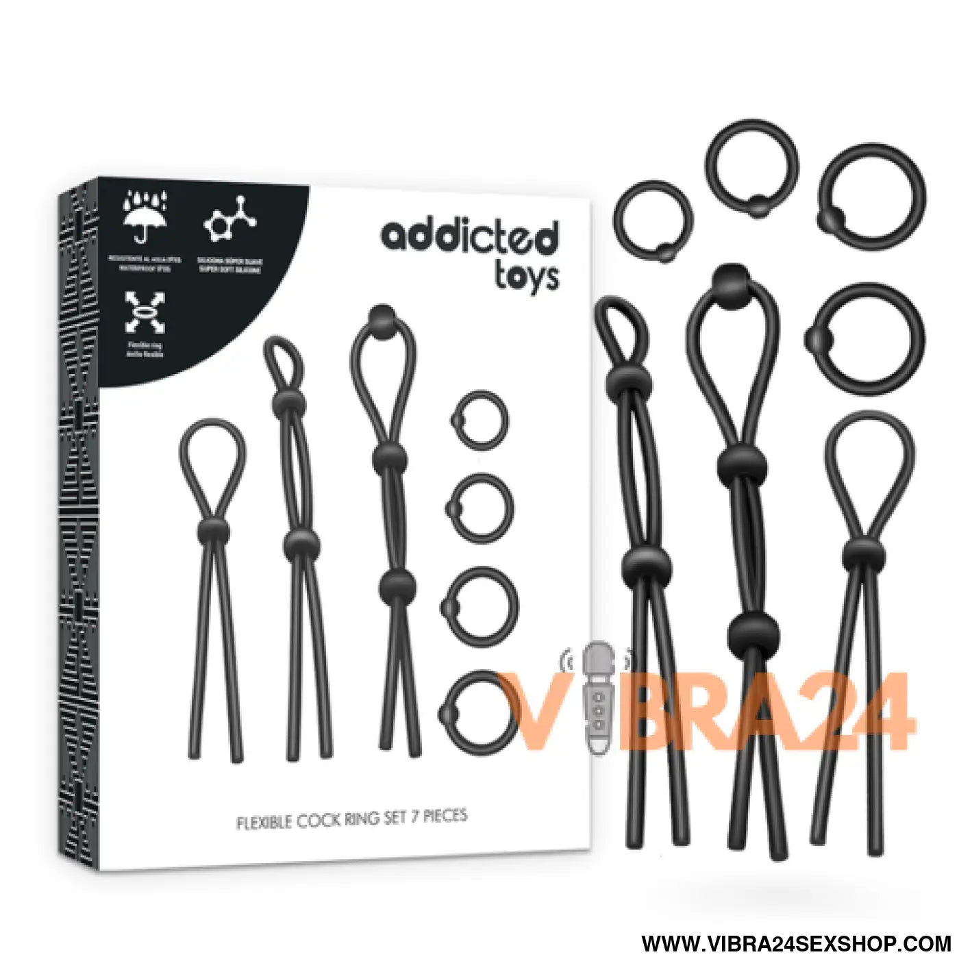ADDICTED TOYS - Anel para Pénis de Silicone Flexível - Conjunto com 7 Peças - VIBRA24 SEXSHOP