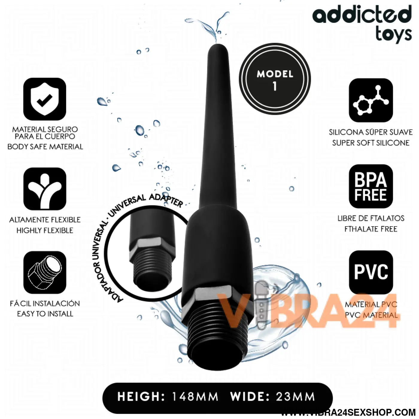 ADDICTED TOYS - LIMPADOR ANAL COM ADAPTADOR UNIVERSAL MODELO 1