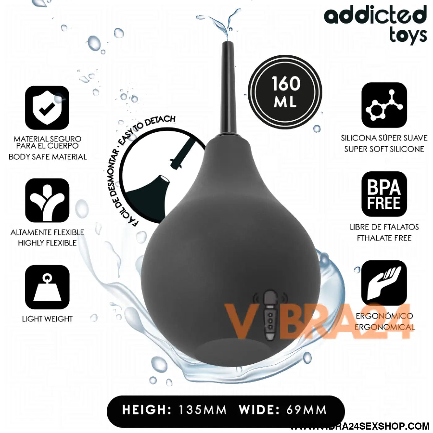 ADDICTED TOYS - LIMPADOR ANAL DE VIAGEM TAMANHO M 160 ML