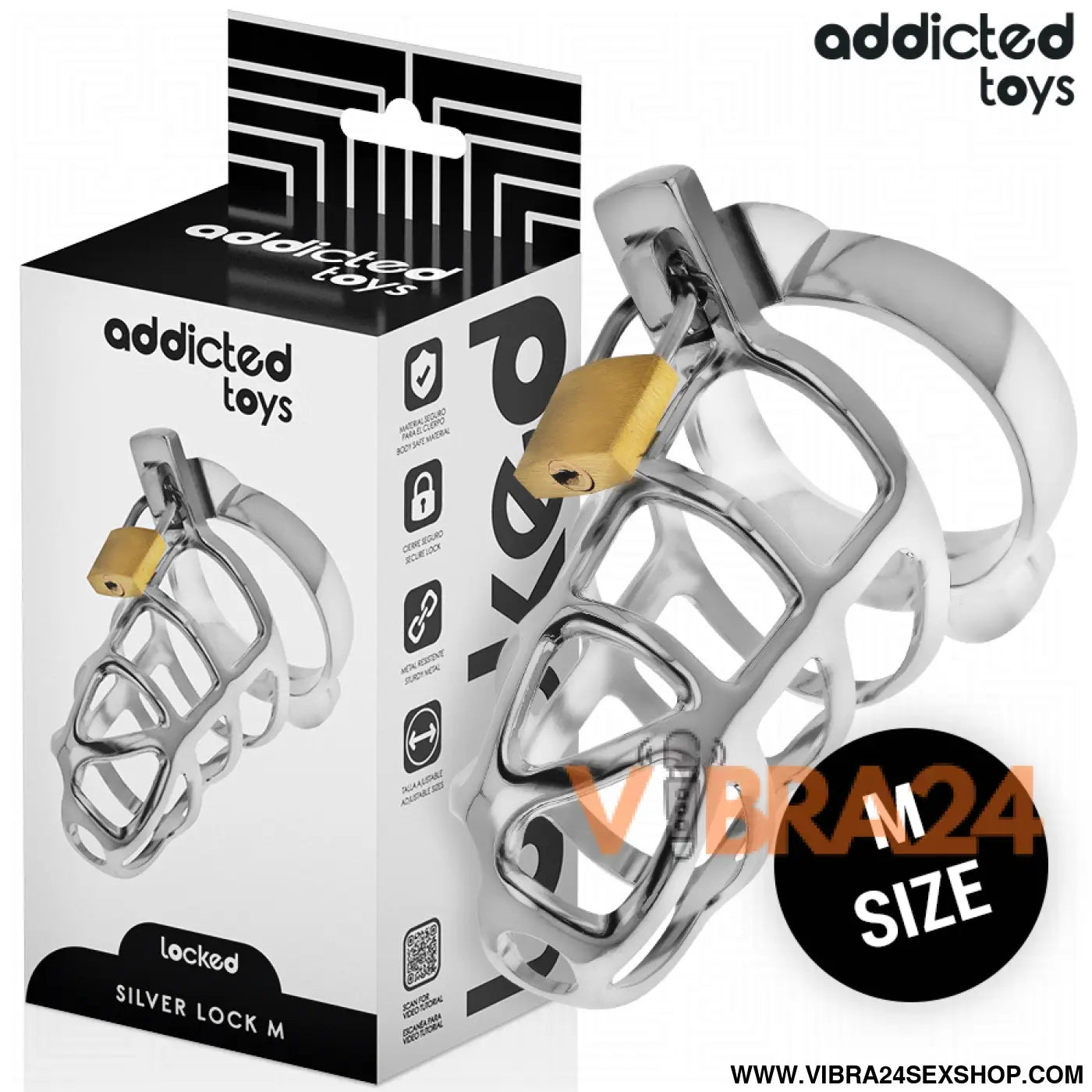ADDICTED TOYS LOCKED - GAIOLA DE PÊNIS COM TRAVA PRATA TAMANHO M