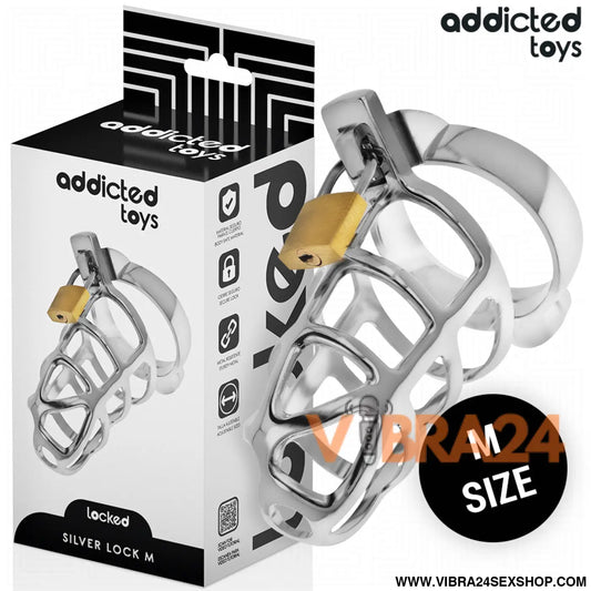 ADDICTED TOYS LOCKED - GAIOLA DE PÊNIS COM TRAVA PRATA TAMANHO M