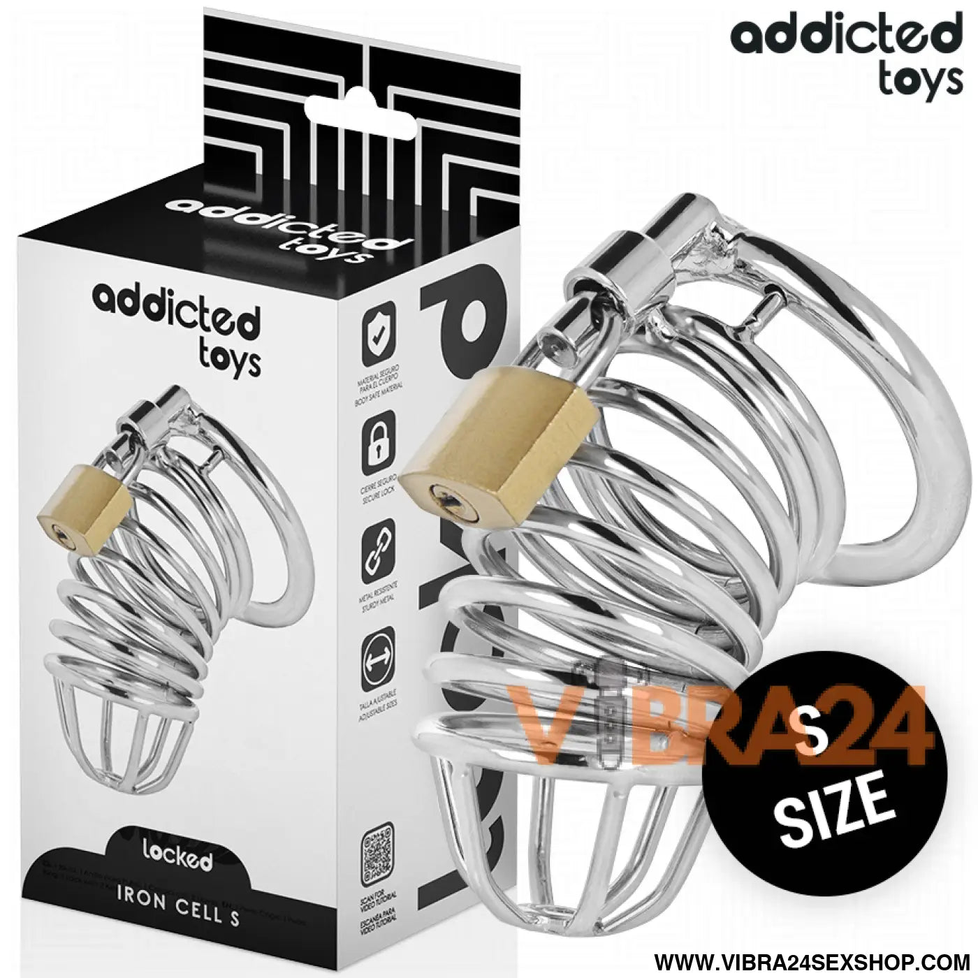 ADDICTED TOYS LOCKED - GAIOLA DE PÊNIS METAL COM CÉLULA FERRO 4 CM TAMANHO S