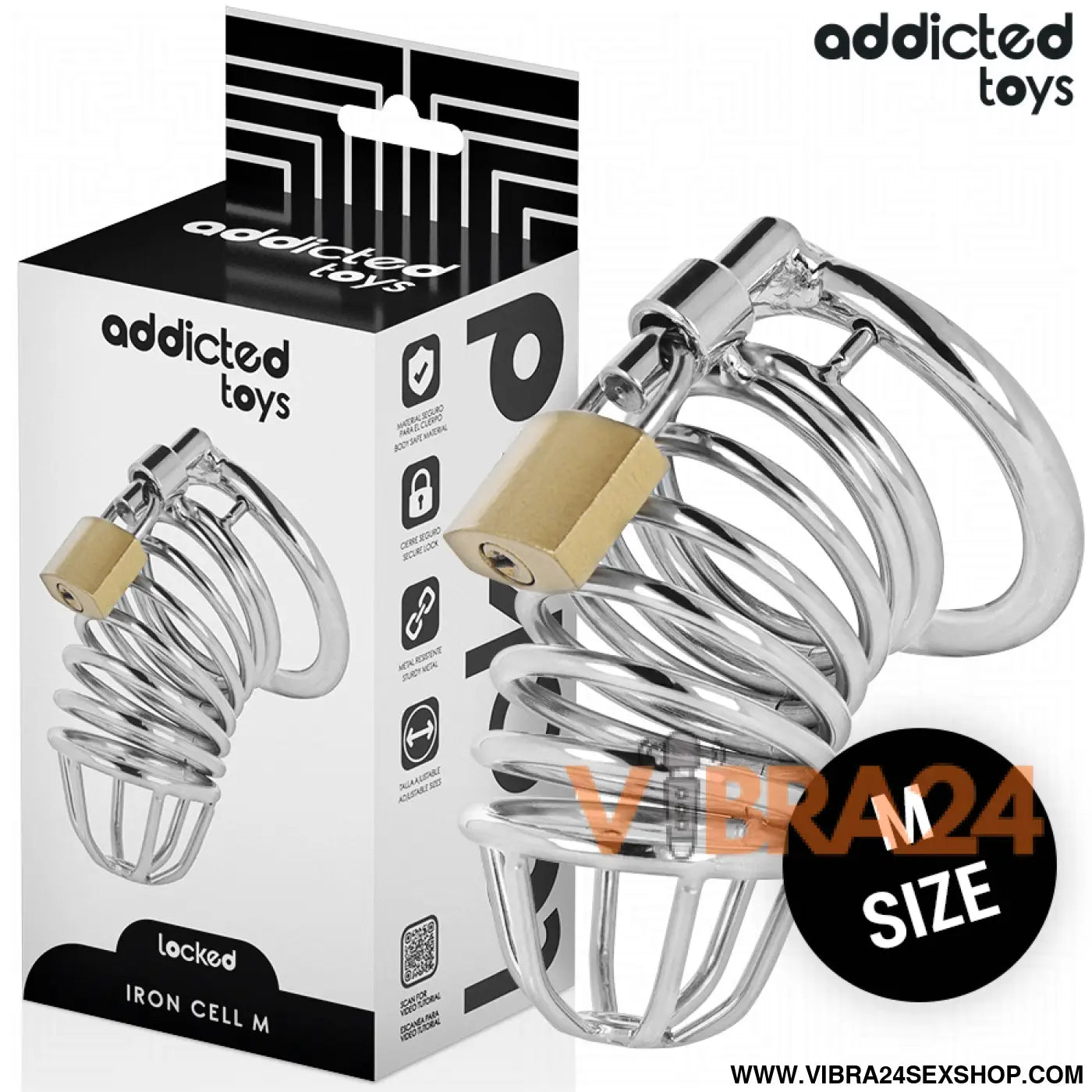 ADDICTED TOYS LOCKED - GAIOLA DE PÊNIS METAL COM CÉLULA FERRO TAMANHO M