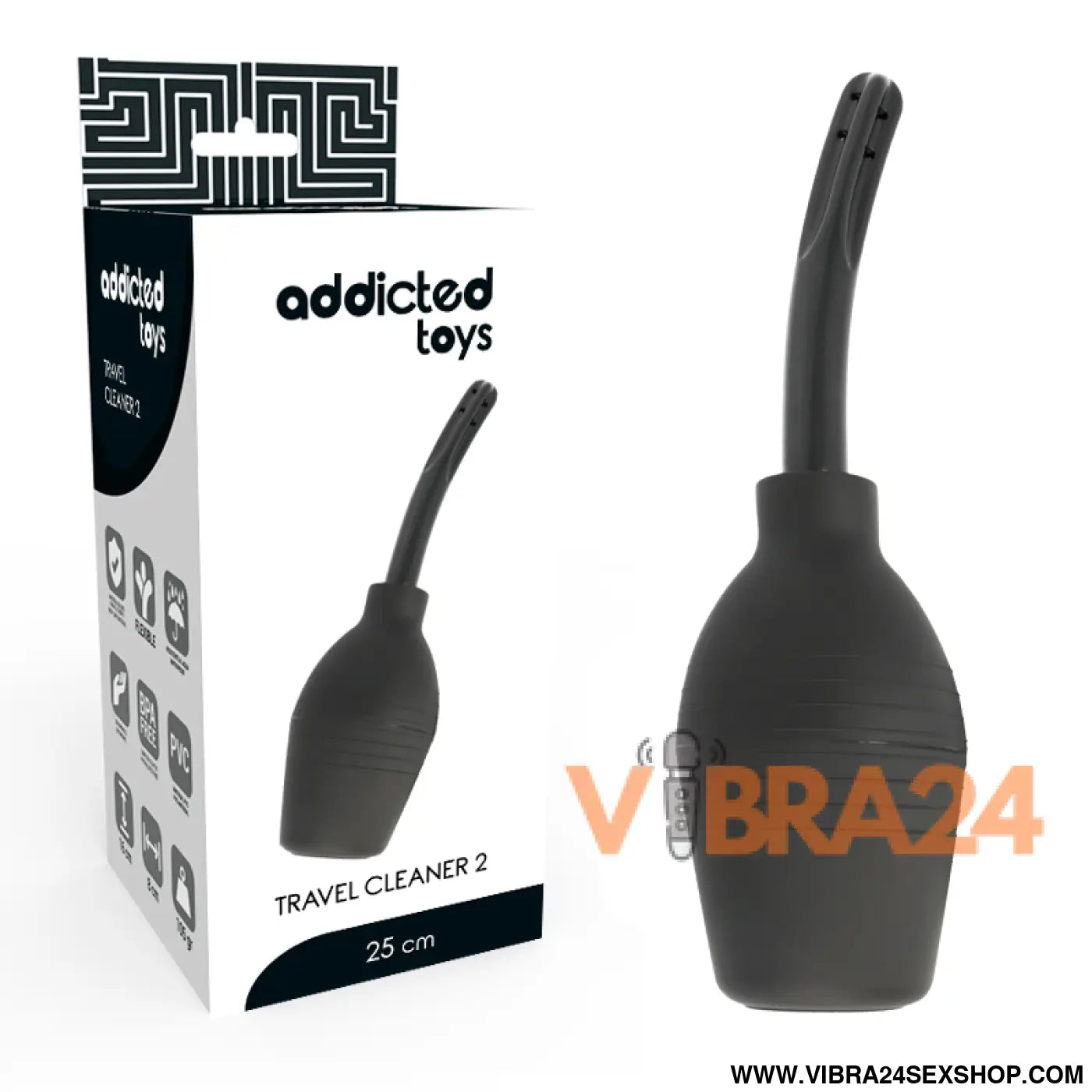 Black silicone travel cleaner com bico curvo e pega texturizada addicte toys squeeze clean preto vibra24 sexshop loja erotica