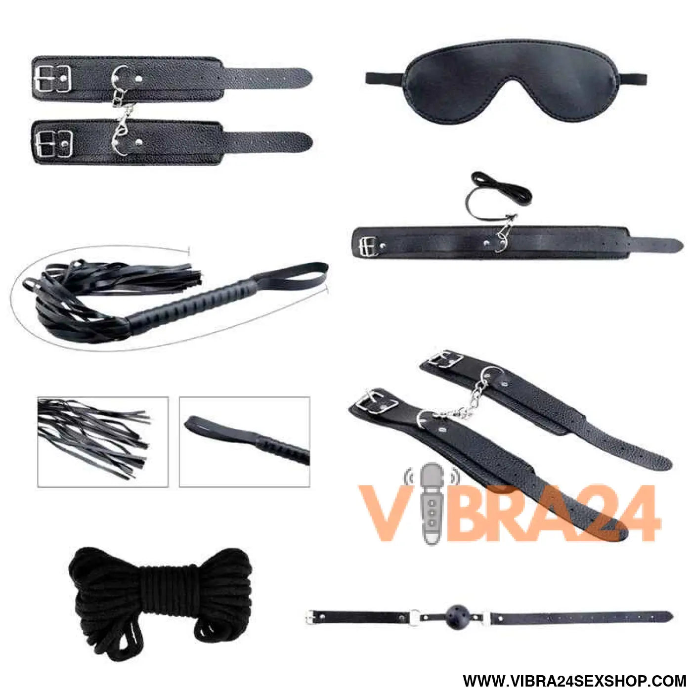 ALIVE - KIT DESEJOS SECRETOS 7 PEÇAS BDSM PRETO