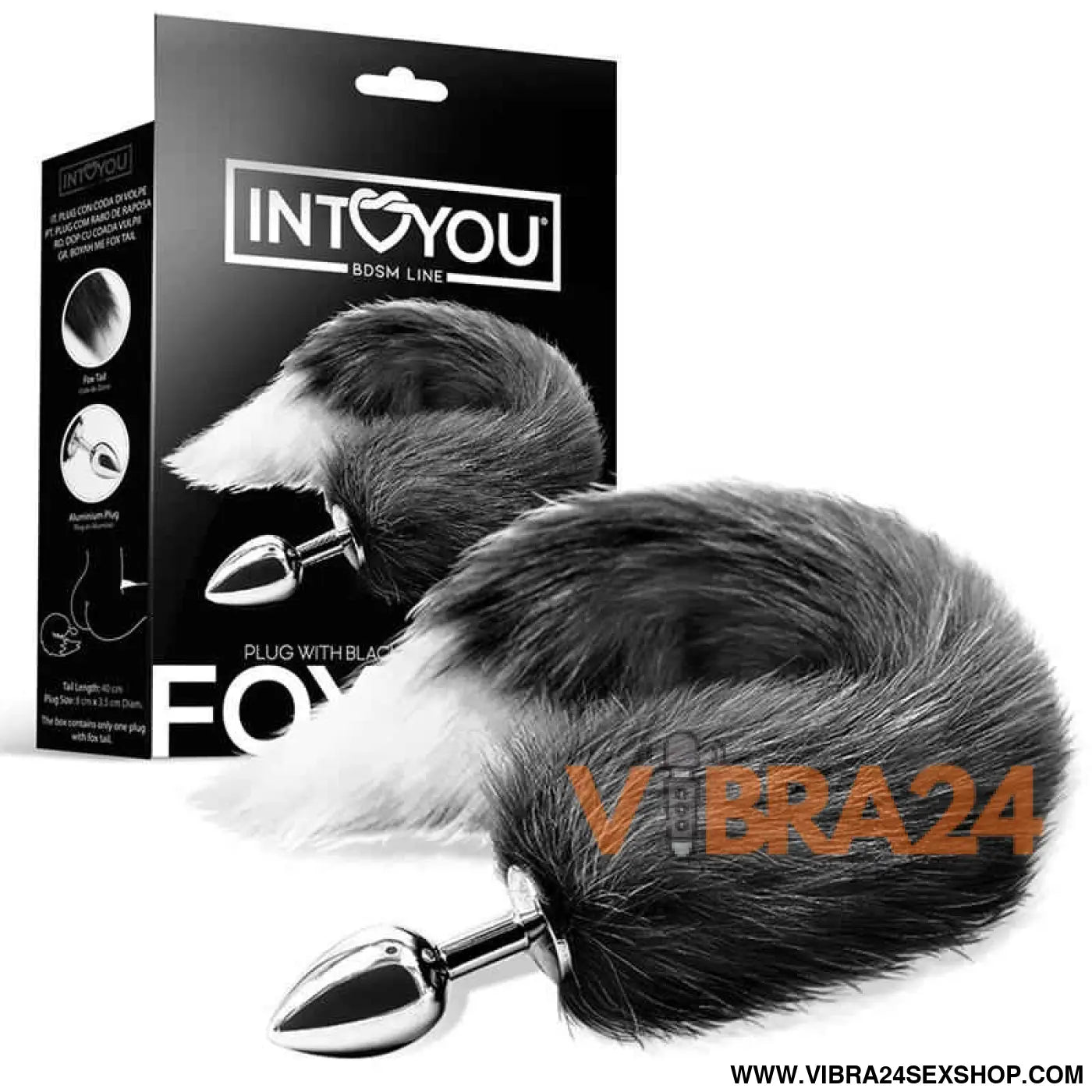 Anal Plug Black and White Foxy Tail