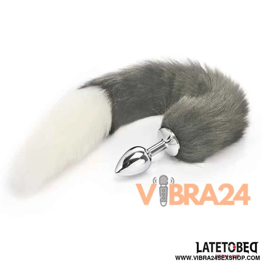 Anal plug with tail Gray and White 40 cm