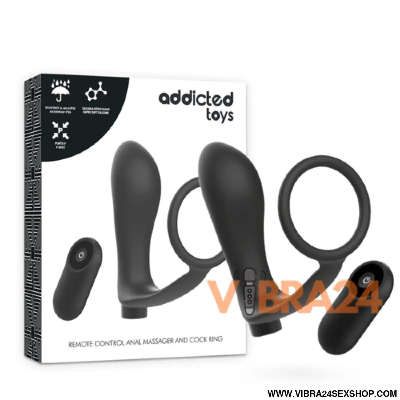 Anel de Pénis com Controle Remoto Recarregável - Plug Anal Preto Addicted Toys - VIBRA24 SEXSHOP