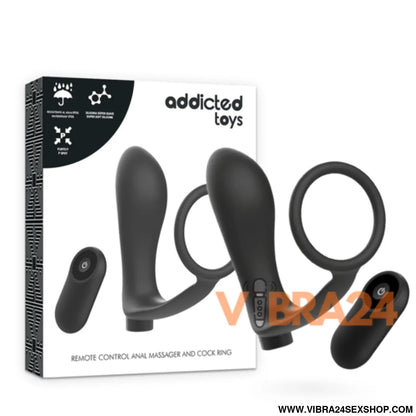 Anel de Pénis com Controle Remoto Recarregável - Plug Anal Preto Addicted Toys - VIBRA24 SEXSHOP