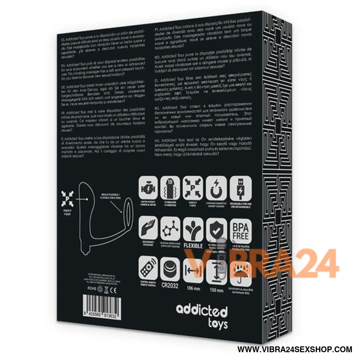 Anel de Pénis com Controle Remoto Recarregável - Plug Anal Preto Addicted Toys - VIBRA24 SEXSHOP