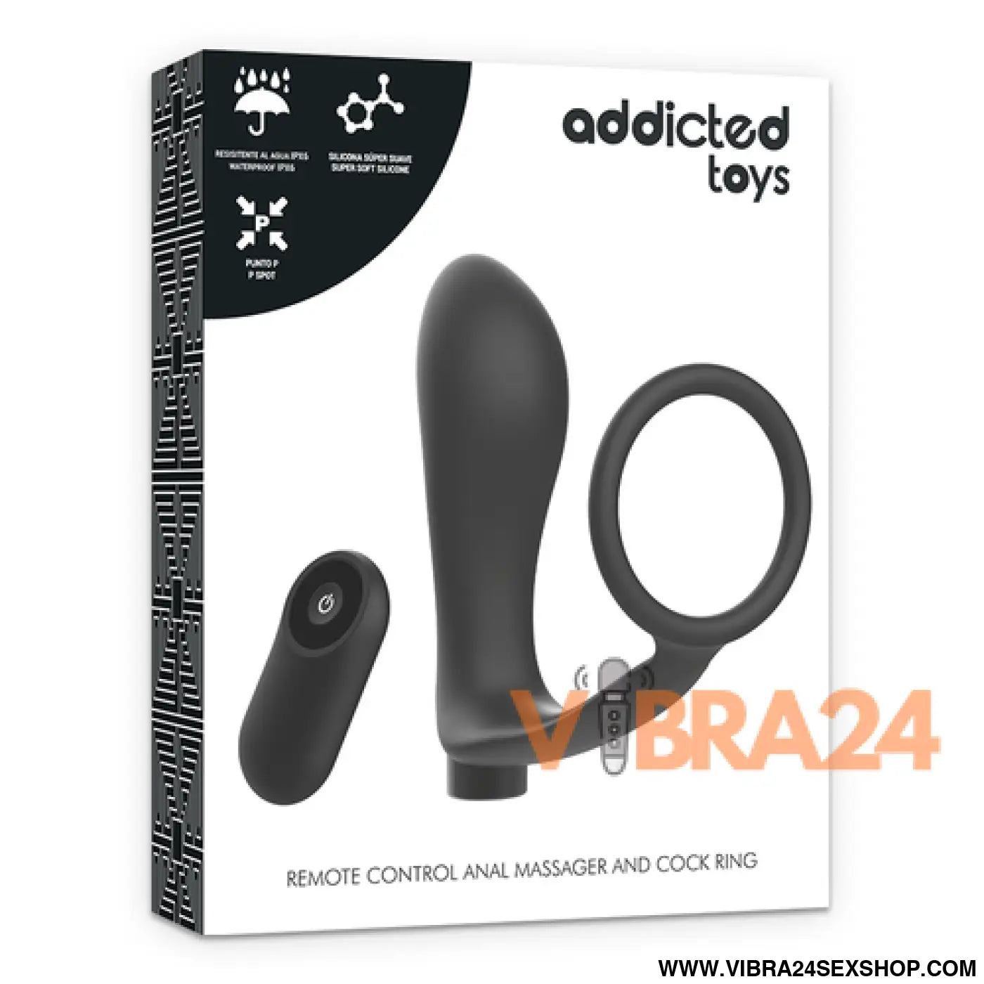 Anel de Pénis com Controle Remoto Recarregável - Plug Anal Preto Addicted Toys - VIBRA24 SEXSHOP