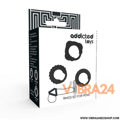 ANEL PENIANO C PRETO ADDICTED TOYS - CONJUNTO DE ANEL PARA MAIOR PRAZER - VIBRA24 SEXSHOP
