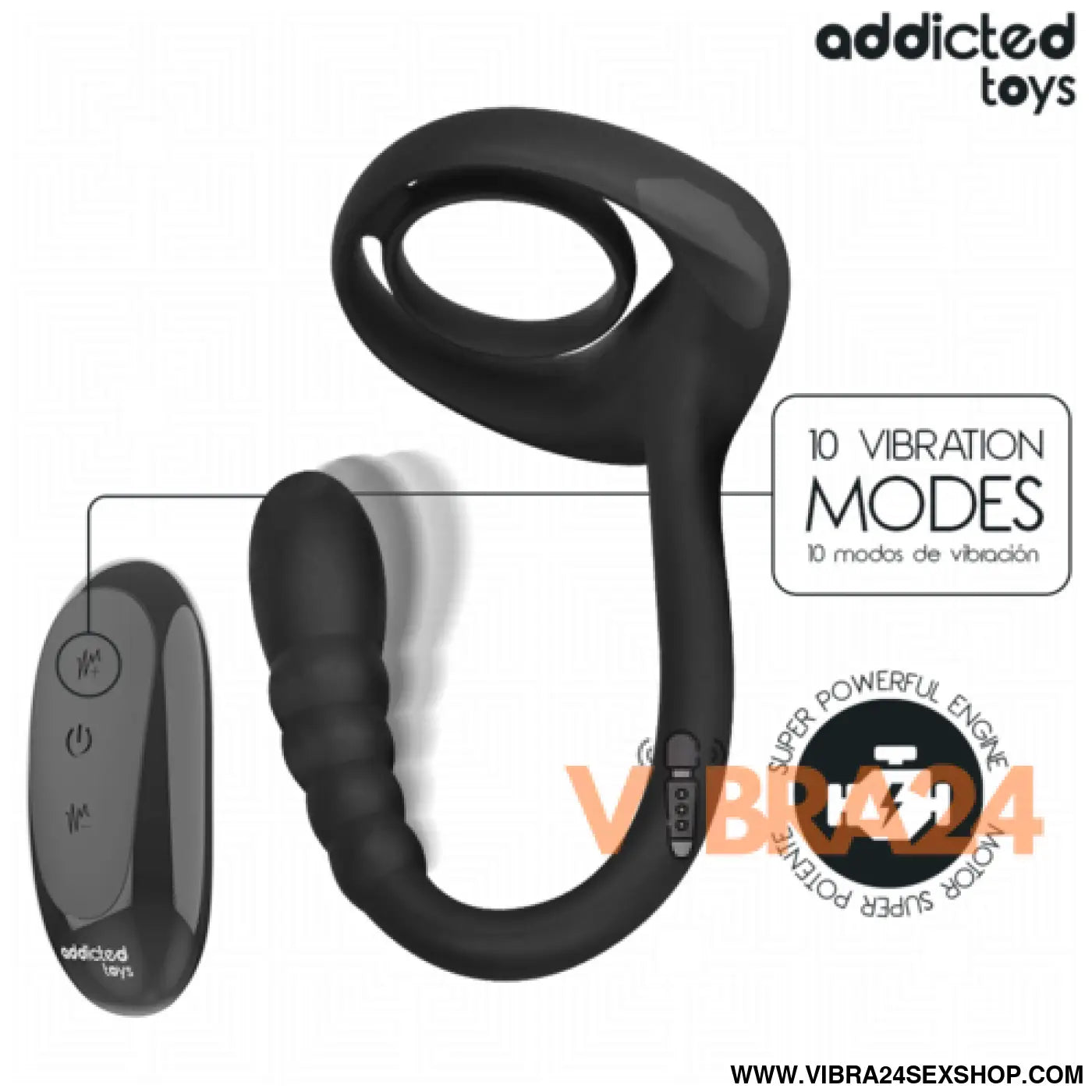 ANEL PENIANO VIBRATÓRIO COM CONTROLE REMOTO - ADDICTED TOYS PARA PRAZER INFINITO - VIBRA24 SEXSHOP
