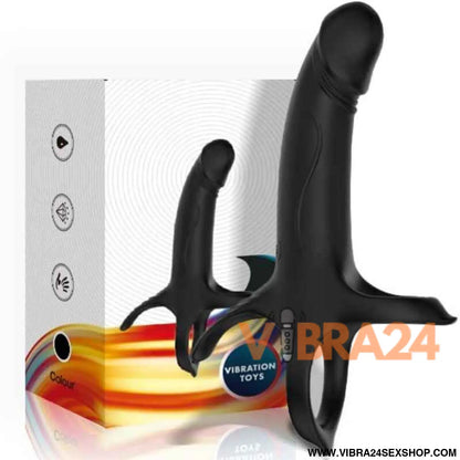 ARMONY - DILDO COM ANEL E VIBRADOR PRETO - VIBRA24 SEXSHOP