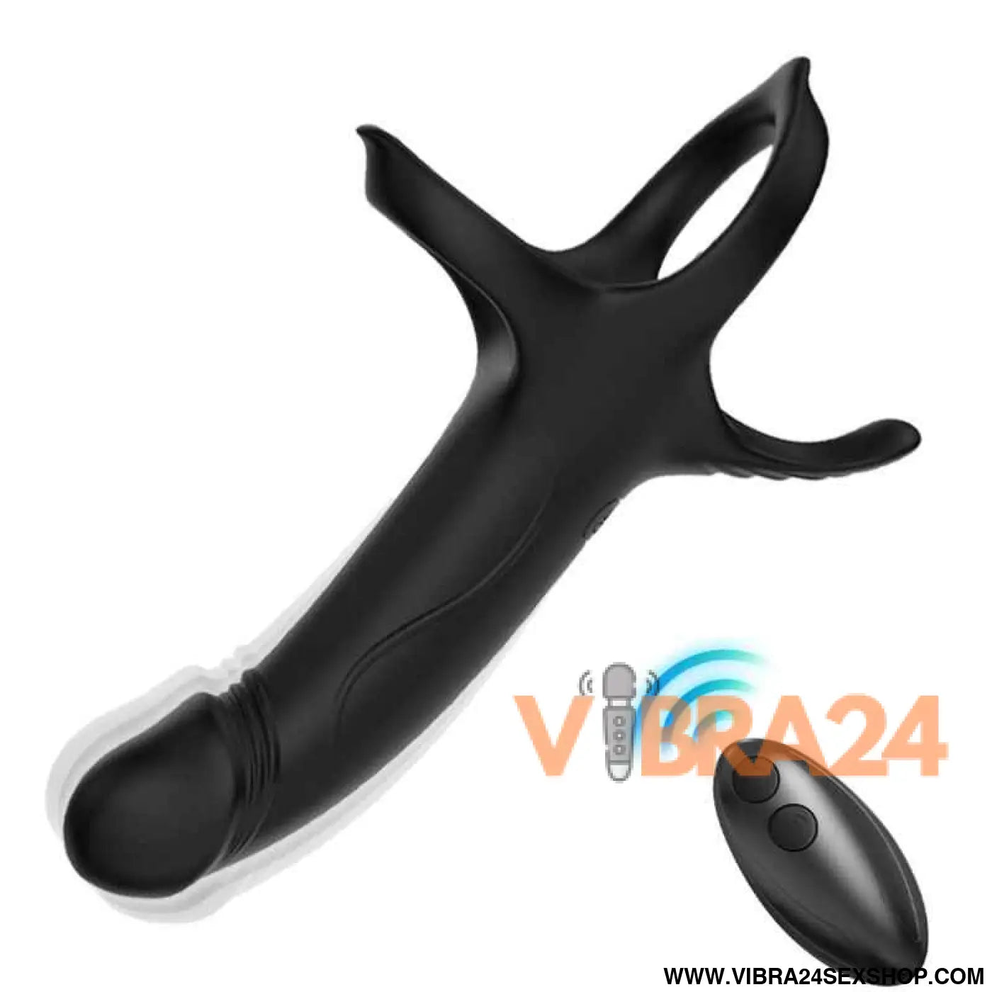 ARMONY - DILDO COM ANEL E CONTROLE REMOTO VIBRADOR PRETO - VIBRA24 SEXSHOP