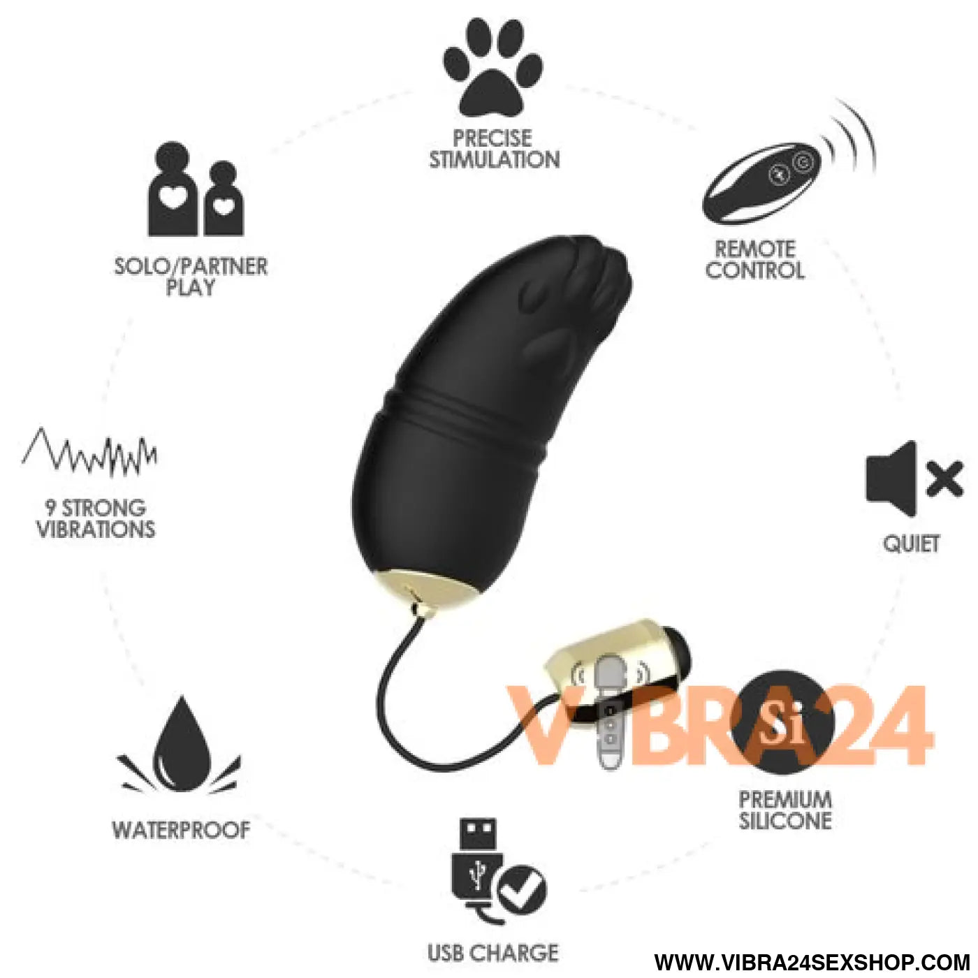 ARMONY - Vibrador Ponto G Controle Remoto Kitty Egg Preto - VIBRA24 SEXSHOP