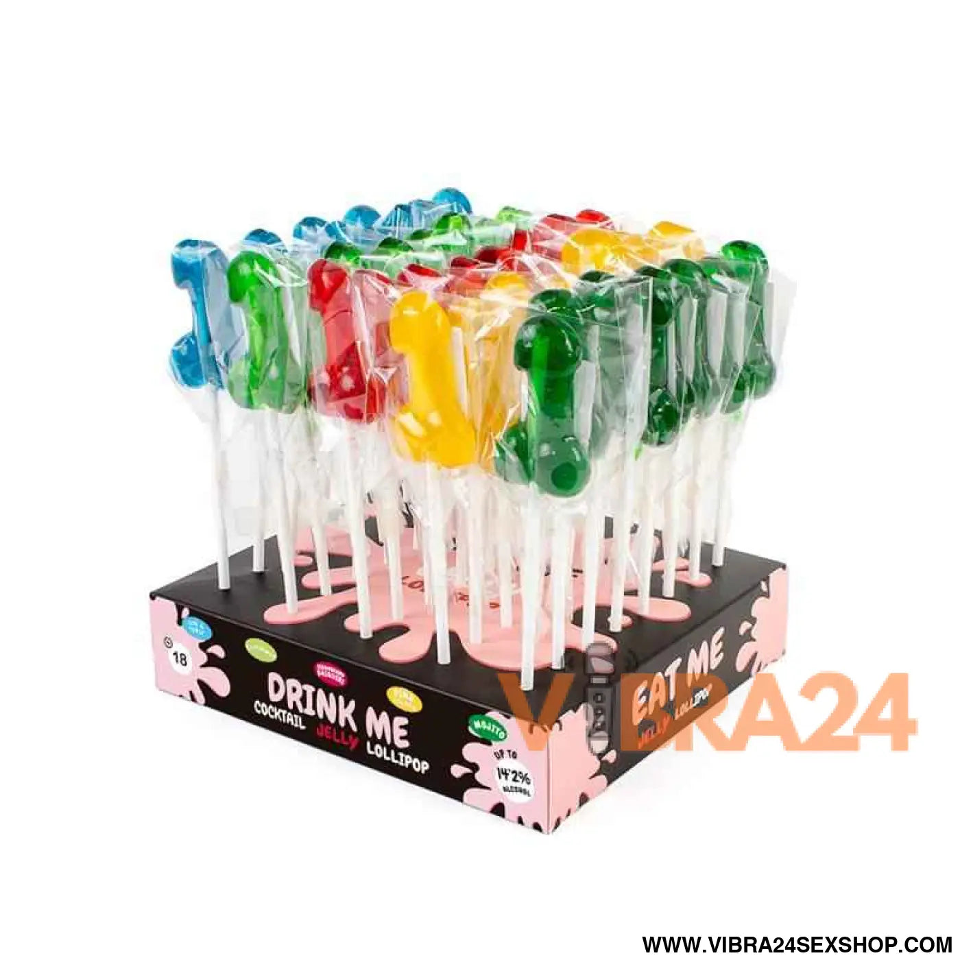 Assorted Display Flavored Penis Shaped Lollipop with Alcohol 40 pcs
