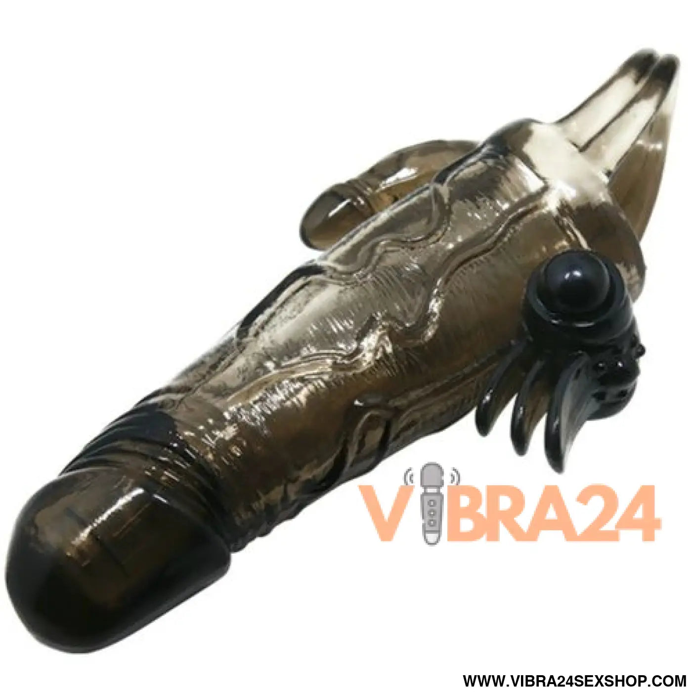 BAILE - CAPA PARA PÉNIS BRAVE MAN COM ESTIMULAÇÃO CLITÓRICA E ANAL DUPLA BALA PRETA 16.5 CM