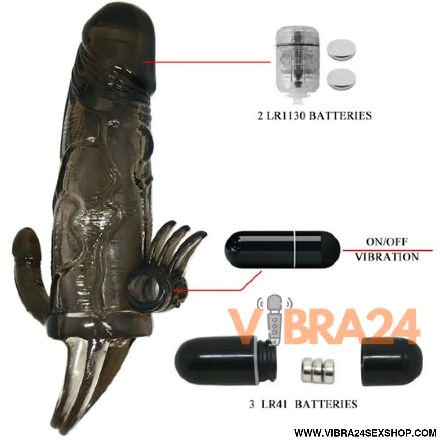 BAILE - CAPA PARA PÉNIS BRAVE MAN COM ESTIMULAÇÃO CLITÓRICA E ANAL DUPLA BALA PRETA 16.5 CM