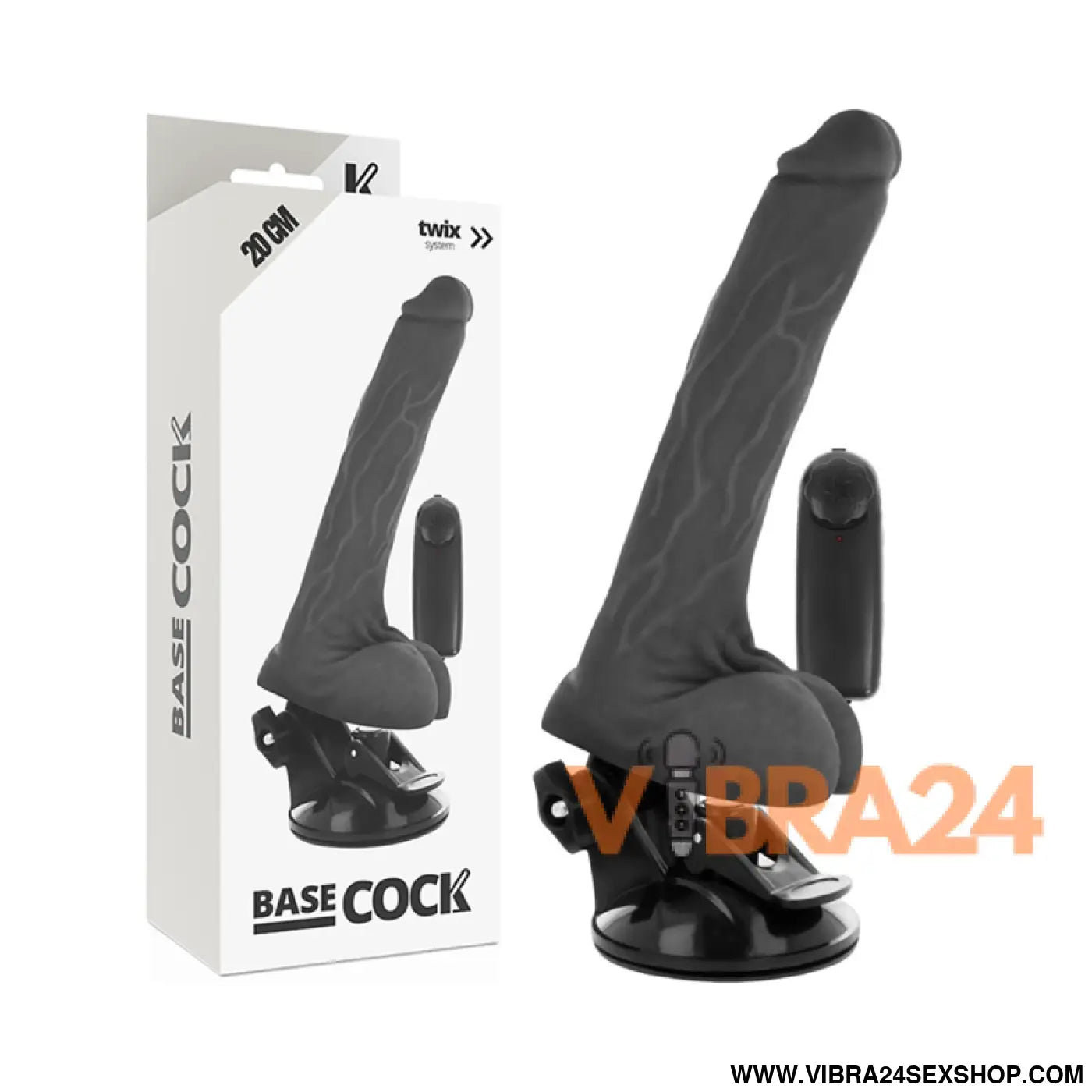 BASECOCK - VIBRADOR REALÍSTICO DE CONTROLE REMOTO PRETO COM TESTÍCULOS 20 CM -O- 4
