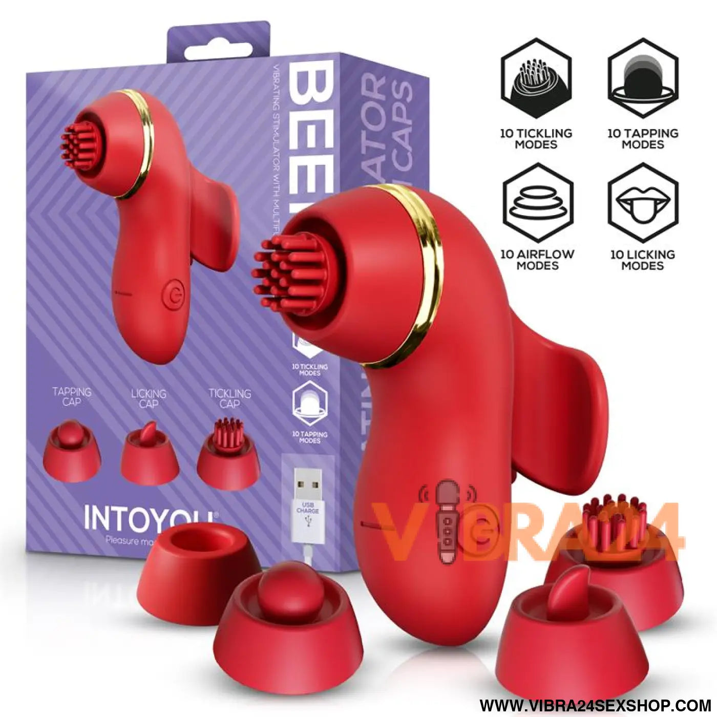 Beeny Stimulator with 4 Caps Suction Tapping Tickling and Licking