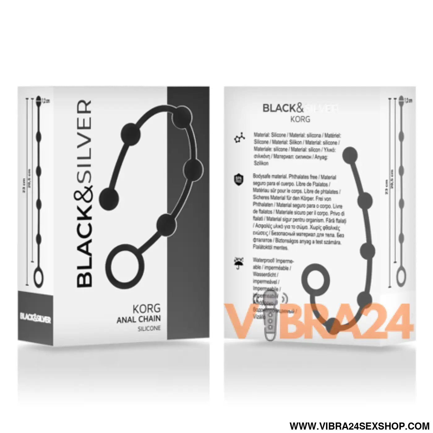 BLACK&SILVER - Anal Rosário Silicone KORG 21 cm para Iniciação - VIBRA24 SEXSHOP