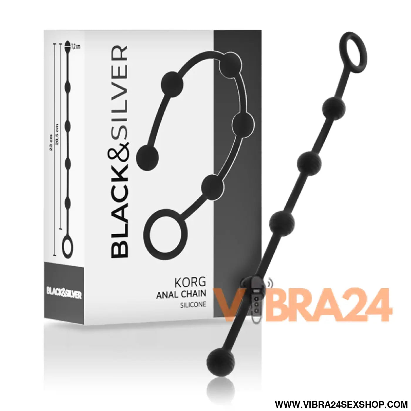BLACK&SILVER - Anal Rosário Silicone KORG 21 cm para Iniciação - VIBRA24 SEXSHOP