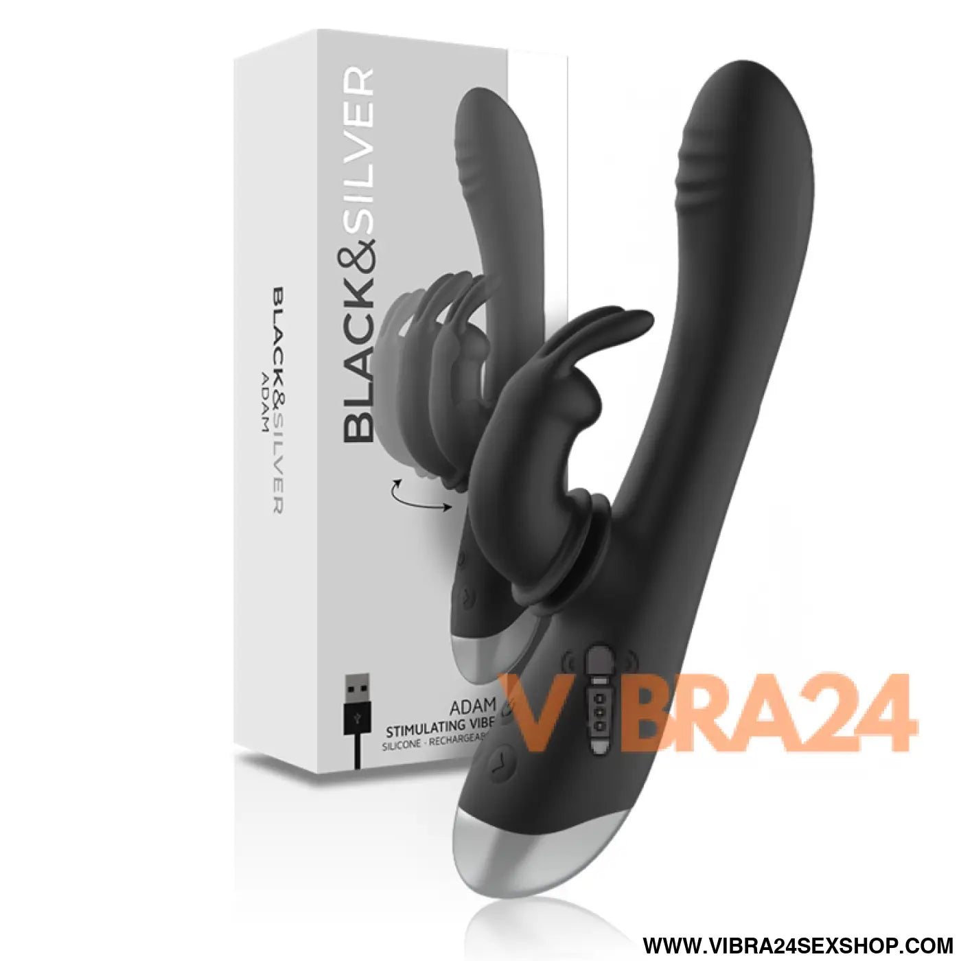 BLACK&SILVER - DJ. ESTIMULADOR DE COELHO SILICONE RECARREGÁVEL ADAM PRETO