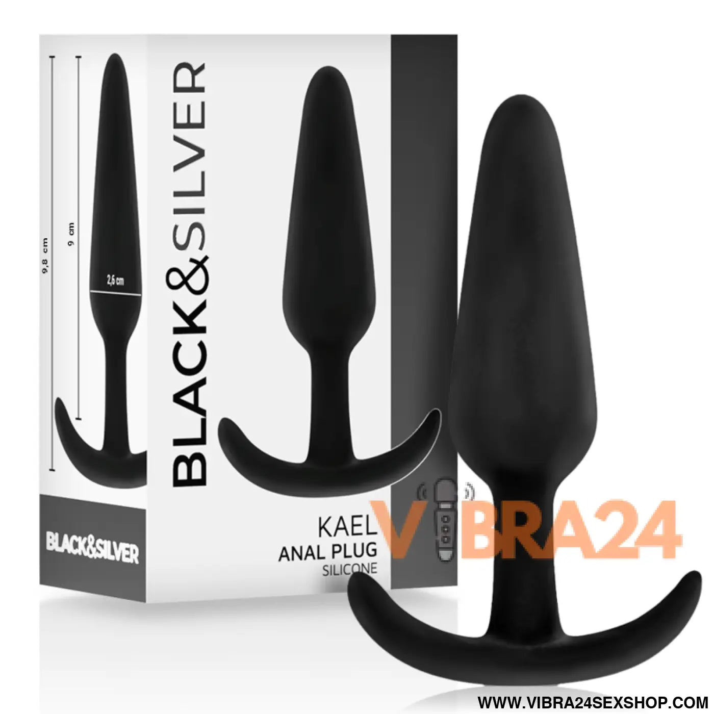 BLACK&SILVER - PLUG ANAL DE SILICONE KAEL COM CABO MÉDIO