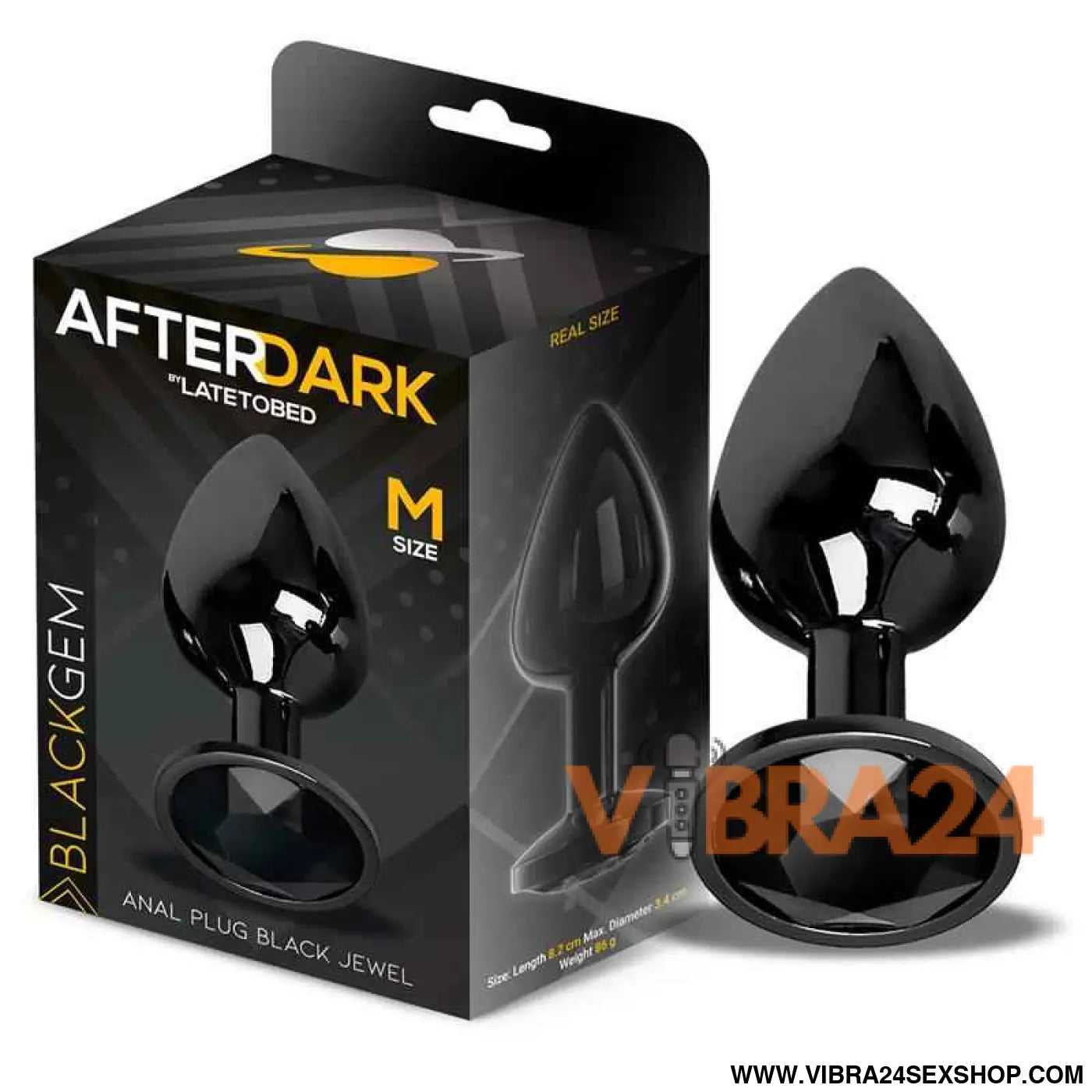 Blackgem Metalic Butt Plug with Jewel Black Size M