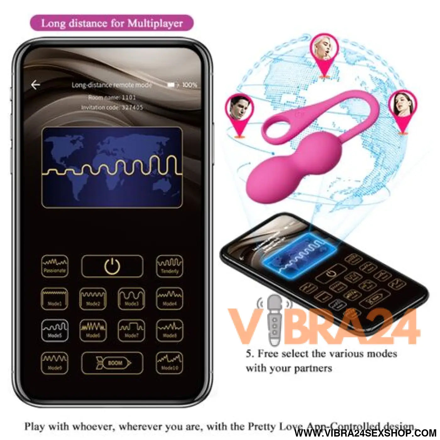 Bolas Vibradoras Recarregáveis Pretty Love Elvira Rosa - Prazer e Estilo - VIBRA24 SEXSHOP