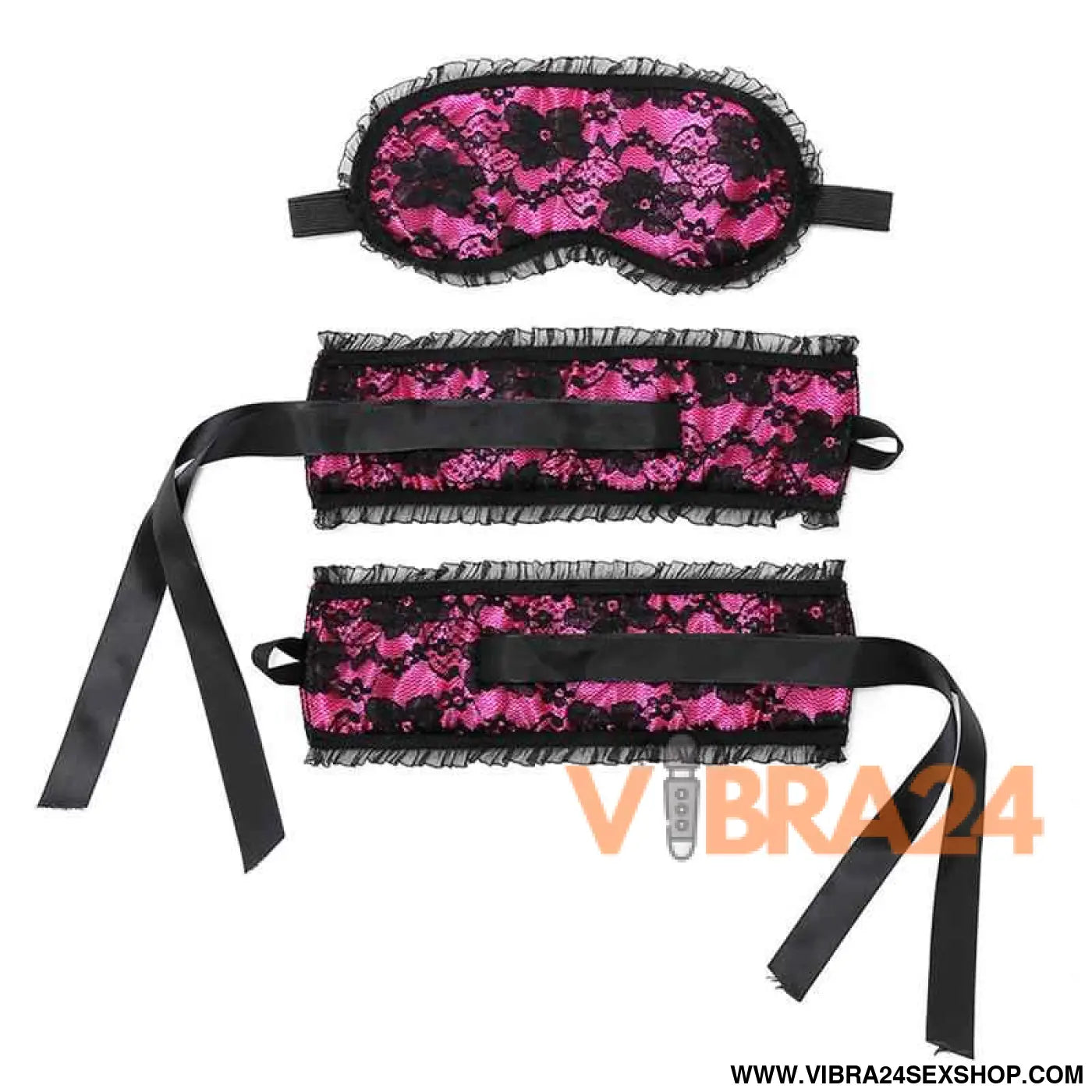 Bondage Satin Look Handcuffs with Mask Pink